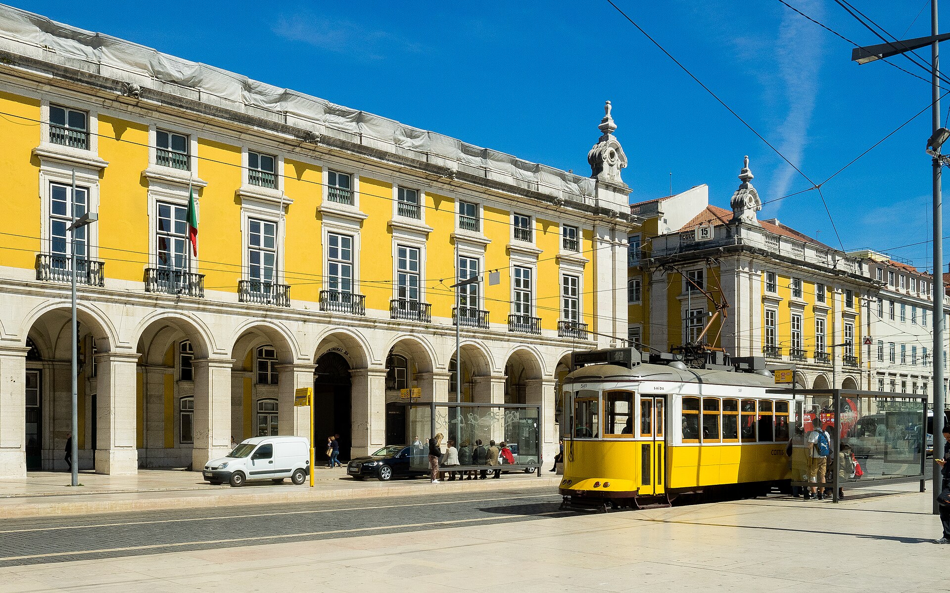 Yellow tram on a Lisbon street