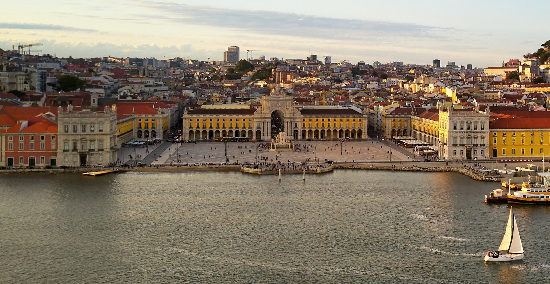 View over Lisbon rooftops and the Tagus river